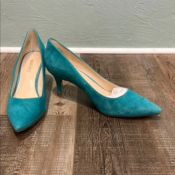 Nine West Teal Suede Pumps SZ.7.5 - Picture 1 of 6